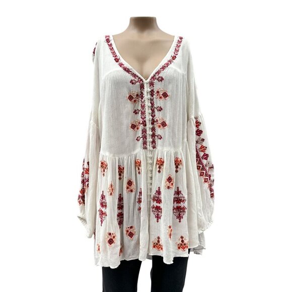 Free People Ariana Peasant Boho Tunic Top Embroidered Flowy V-Neck Women XS - Picture 4 of 16